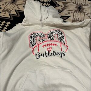 Size Large Sand Colored Hoodie with Go Bulldogs